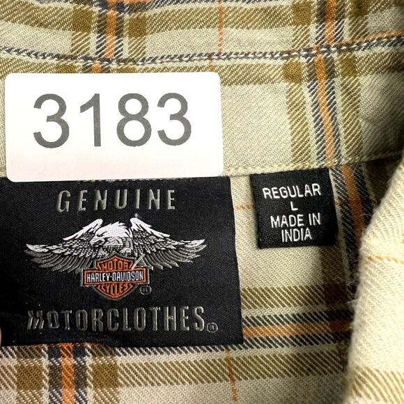 Motorclothes Harley davidson Shirt Mens Large Brown Plaid Short Sleeve - Picture 9 of 10